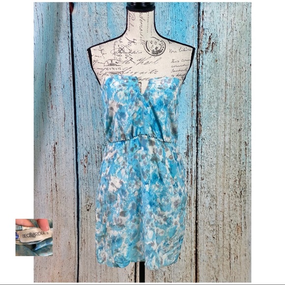 BEC + BRIDGE EUC Blue Sky Printed Strapless Silk Dress - Picture 2 of 12